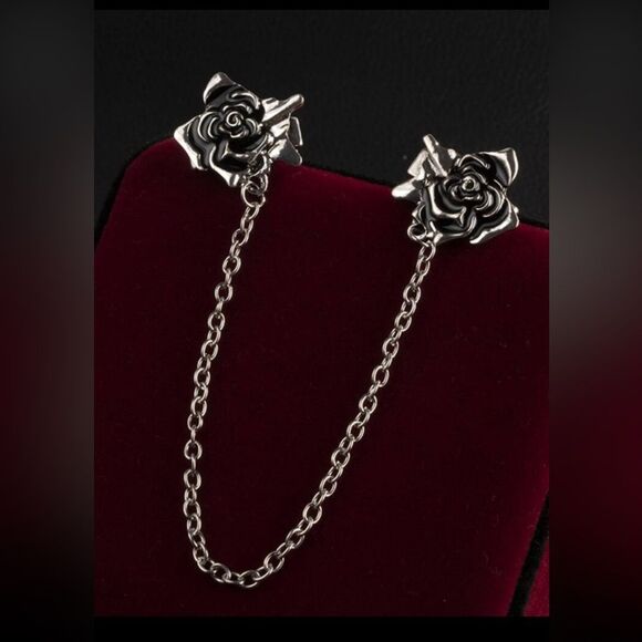Jewelry - Vintage Inspired Rose Collar Pin/ Sweater Pin/ Brooch, Silver Tone, Engraved